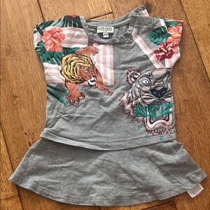 Kenzo Baby Gray Floral Tiger Graphic Tee Dress